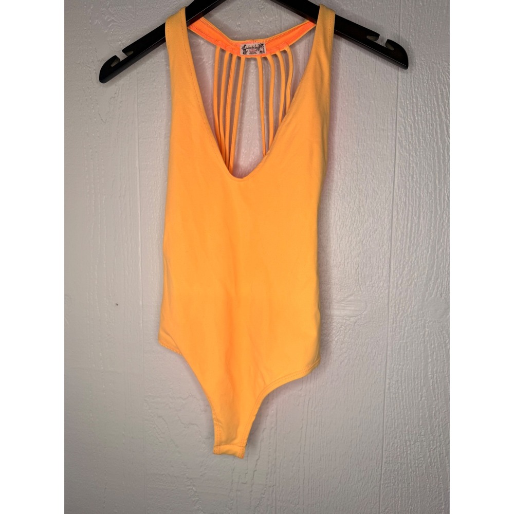 Free People Intimately Bodysuit Neon rave Strappy Cage Back Ribbed V-Neck